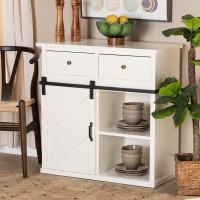 Baxton Studio JY20B080-White-Sideboard Nadia Modern and Contemporary Farmhouse White Finished Wood and Black Metal 2-Door Sideboard Buffetl